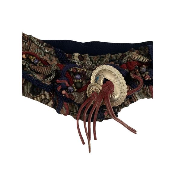 Custom Handmade 1980 Tapestry Concho Southwestern Adjustable Belt Navy main image 4